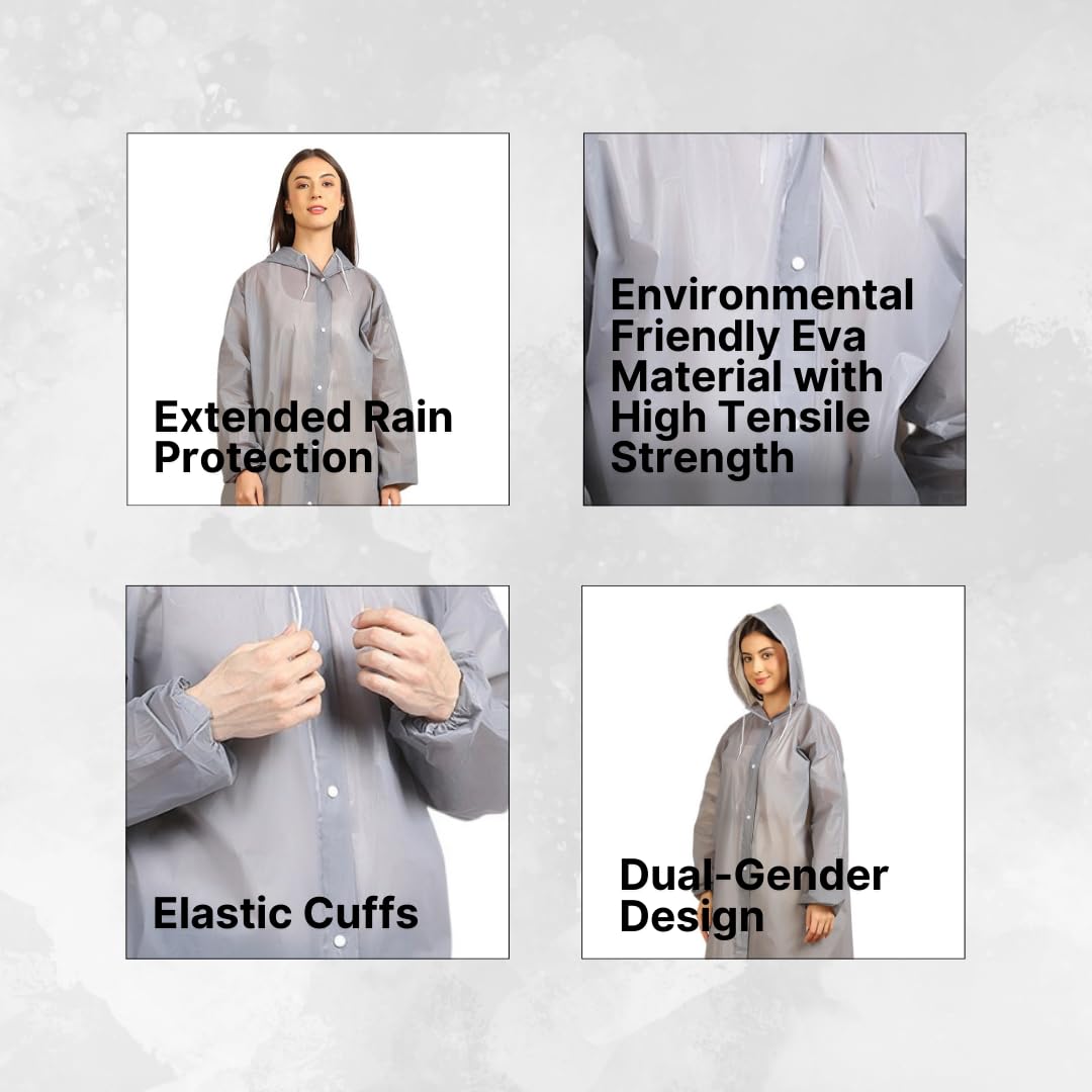 Citizen Eco-Friendly EVA Poncho Raincoat for Men & Women, Lightweight Waterproof Coat with Hood, Adjustable Drawstring, Button Closure Reusable & Durable Outdoor Rainwear