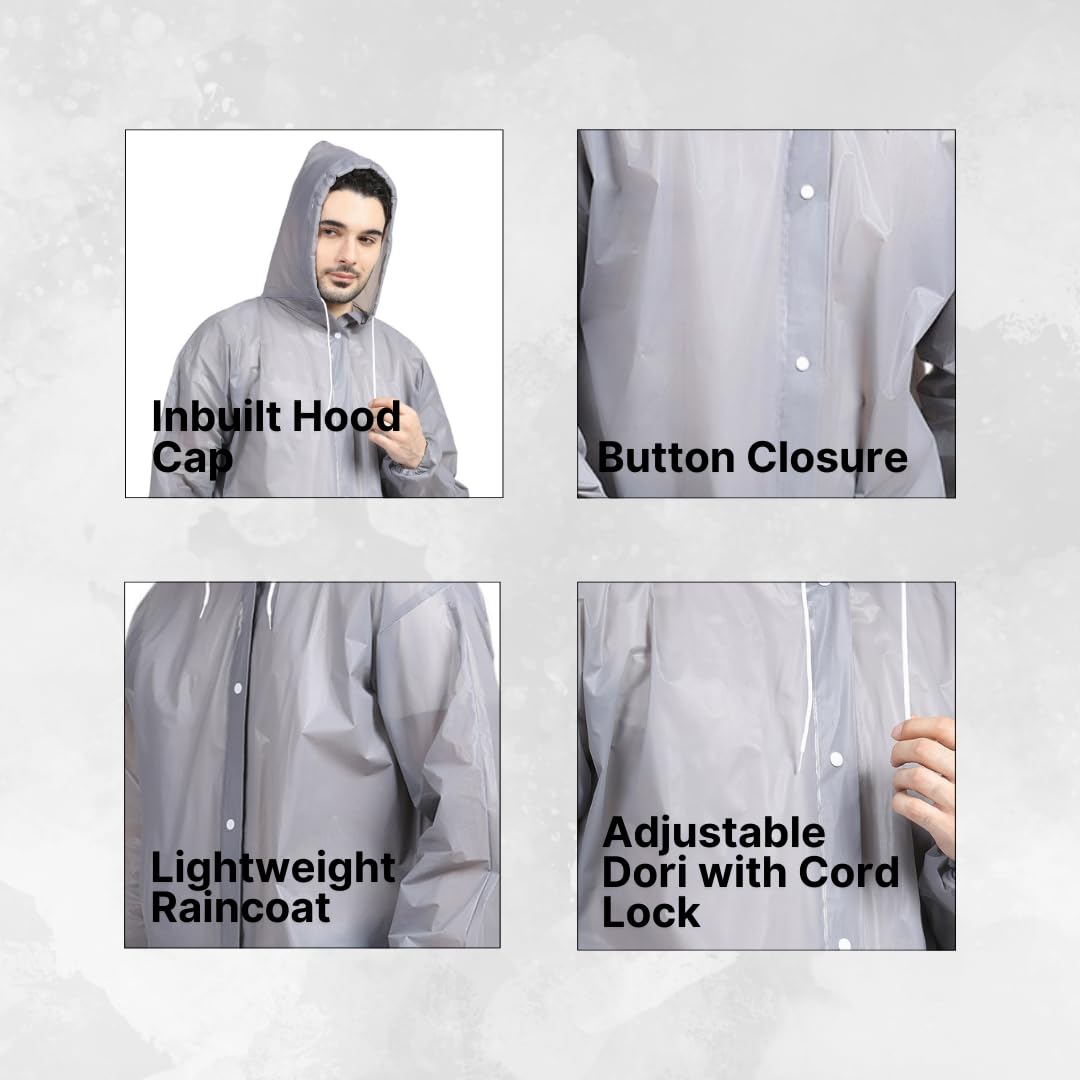 Citizen Eco-Friendly EVA Poncho Raincoat for Men & Women, Lightweight Waterproof Coat with Hood, Adjustable Drawstring, Button Closure Reusable & Durable Outdoor Rainwear
